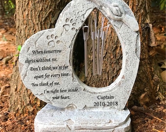 Pet Memorial Stones with Wind Chimes,Pet Garden Stones Memorial Gifts for Dogs or Cats,Free Custom Name and Dates,8" × 7.5"