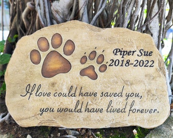 Engraved Paw Prints Pet Memorial Stone, Dog Garden Grave Marker, Personalized