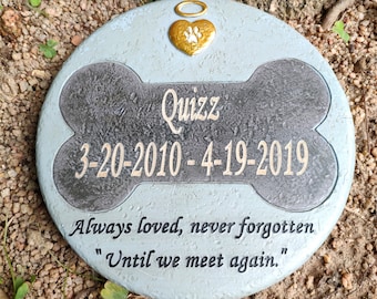 Round Shaped Dog Memorial Stones Dog Grave Markers, Personalized Dog Garden Stones Headstones Tombstones for Dog Loss
