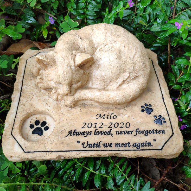 Cat Memorial Stones With A Sleeping Cat on the Top Etsy