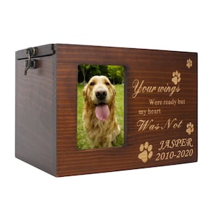 Pet Dog Ash Urns, Wooden Pet Cremation Urns  Ash Box for Dogs or Cats-Laser Engraved Pet Dog Memorial Box Memorial Keepsake with Photo Frame