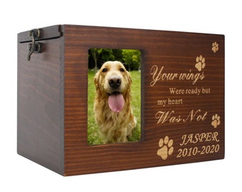 Pet Dog Ash Urns, Wooden Pet Cremation Urns  Ash Box for Dogs or Cats-Laser Engraved Pet Dog Memorial Box Memorial Keepsake with Photo Frame