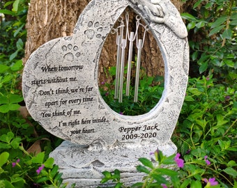 Dog Memorial Stones Pet Memorial Stones with Wind Chimes, Pet Dog Memorial Garden Stones Grave Markers Loss Stones Engraved with Name