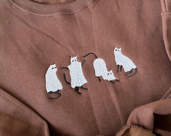 Spooky Ghost Kitties Halloween Embroidered Sweatshirt