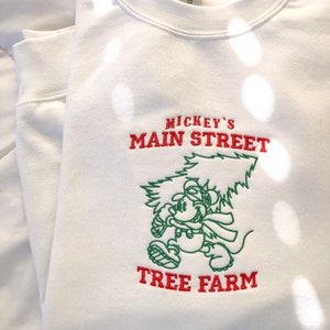 Main Street Tree Farm Christmas/Holidays Embroidered White Sweatshirt