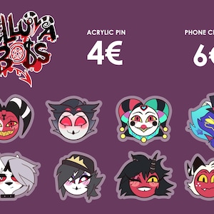 Hellaverse acrylic pins