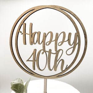 Happy 40th Cake Topper, Gold Cake Topper, 40th Birthday Cake Decor, 40th Anniversary Cake Topper