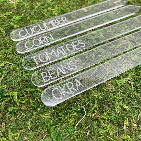 Acrylic Plant Markers, Clear Garden Stakes, Garden ID Tags, Plant Name Tags, Seedling Started Markers, Vegetable Markers, Herb Markers
