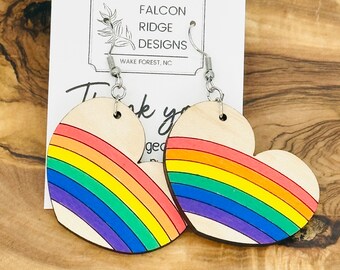 Rainbow Earrings LGBT Anniversary Gifts for Wife, Heart Earrings Dangle, LGBTQ Christmas Gifts for Girlfriend, Pride Accessories, Coming Out