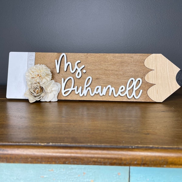 Teacher Appreciation Gift, Teacher Name Sign, Teacher Door Hanger, Teacher Desk Sign, Back to School Teacher Sign, Pencil Name Sign