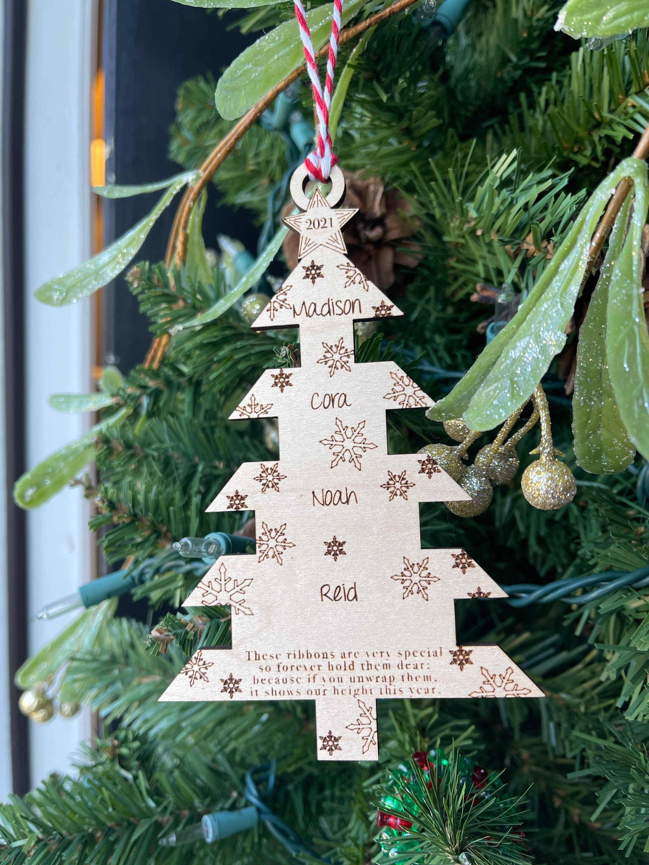 Children's Height Christmas Ornament RIBBON INCLUDED CUSTOM 4 Round  Farmhouse Ornament Laser Cut & Engraved Ornament 