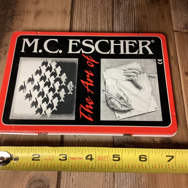 Vintage M.C. Escher Art Tin and 12 Colored Pencils