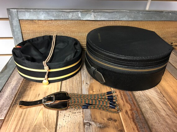 Vintage Masonic Pillbox Hat and Case - image 4