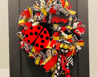 Ladybug Welcome Deco MeshWreath