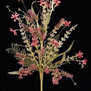 May include: A pink and green floral spray with berries. The spray has a long stem and is perfect for adding a touch of color to any arrangement.