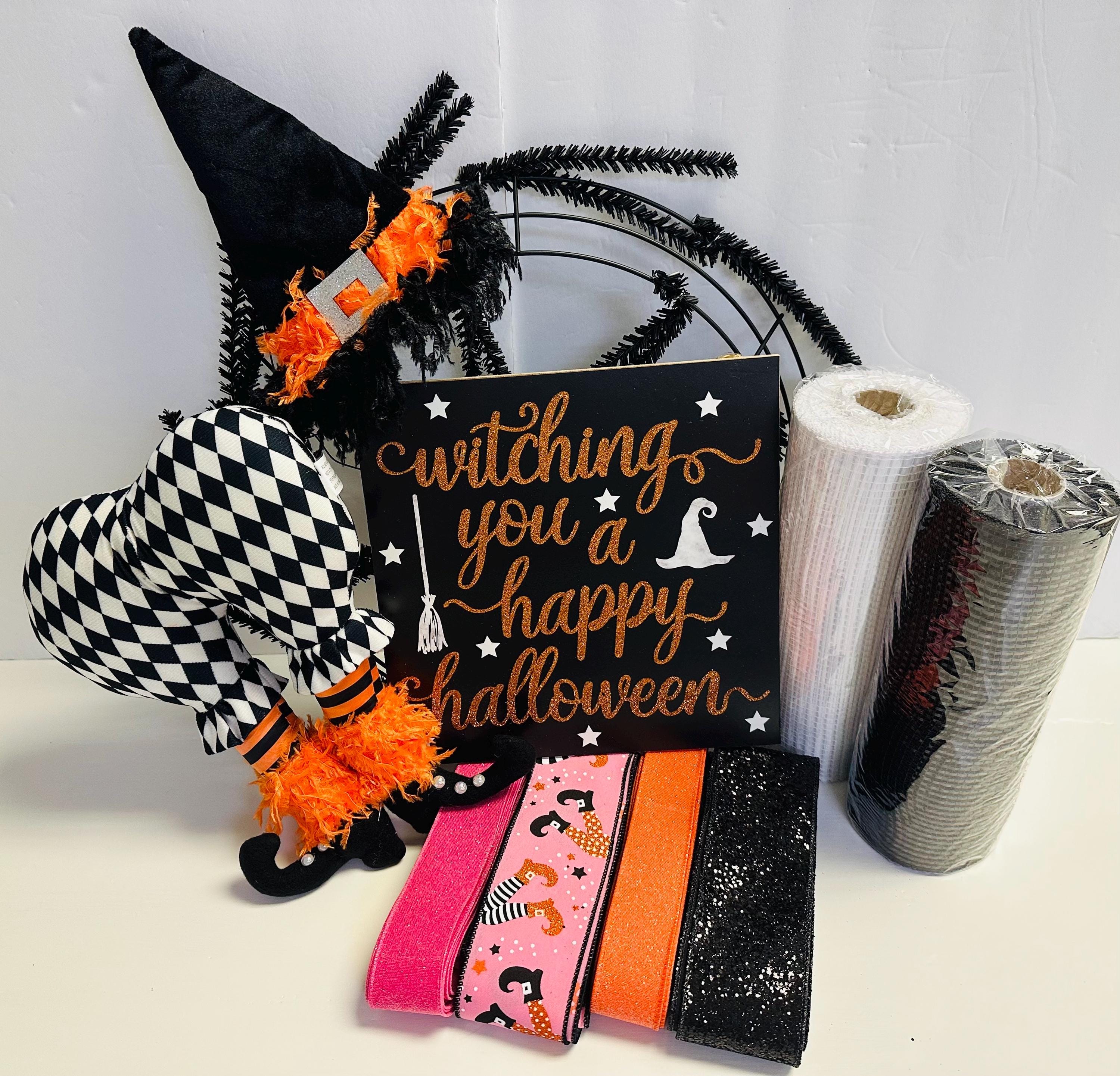Harlequin Witch Hat & Legs Halloween DIY Wreath Kit