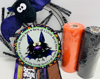 We're All a Little Batty Here! Halloween Bat Wreath Kit, Halloween Wreath Kit, DIY Wreath Kit, Wreath Kit