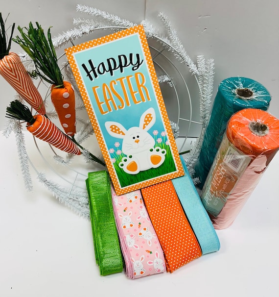 Happy Easter (teal & Orange) Spring DIY Wreath Kit With Carrots - Etsy