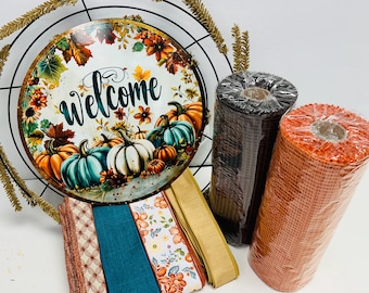 Welcome Teal & Orange DIY Wreath Kit