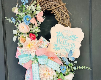 Happy Mother’s Day Floral Wreath or Welcome Everyday Spring Summer Wreath
