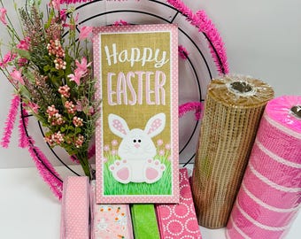 Happy Easter (Pink & Burlap) Spring DIY Wreath Kit with Carrots
