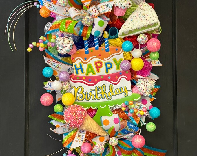 Happy Birthday Wreath, Birthday Decorations, Birthday Gifts, Birthday Decor, Celebration Wreath