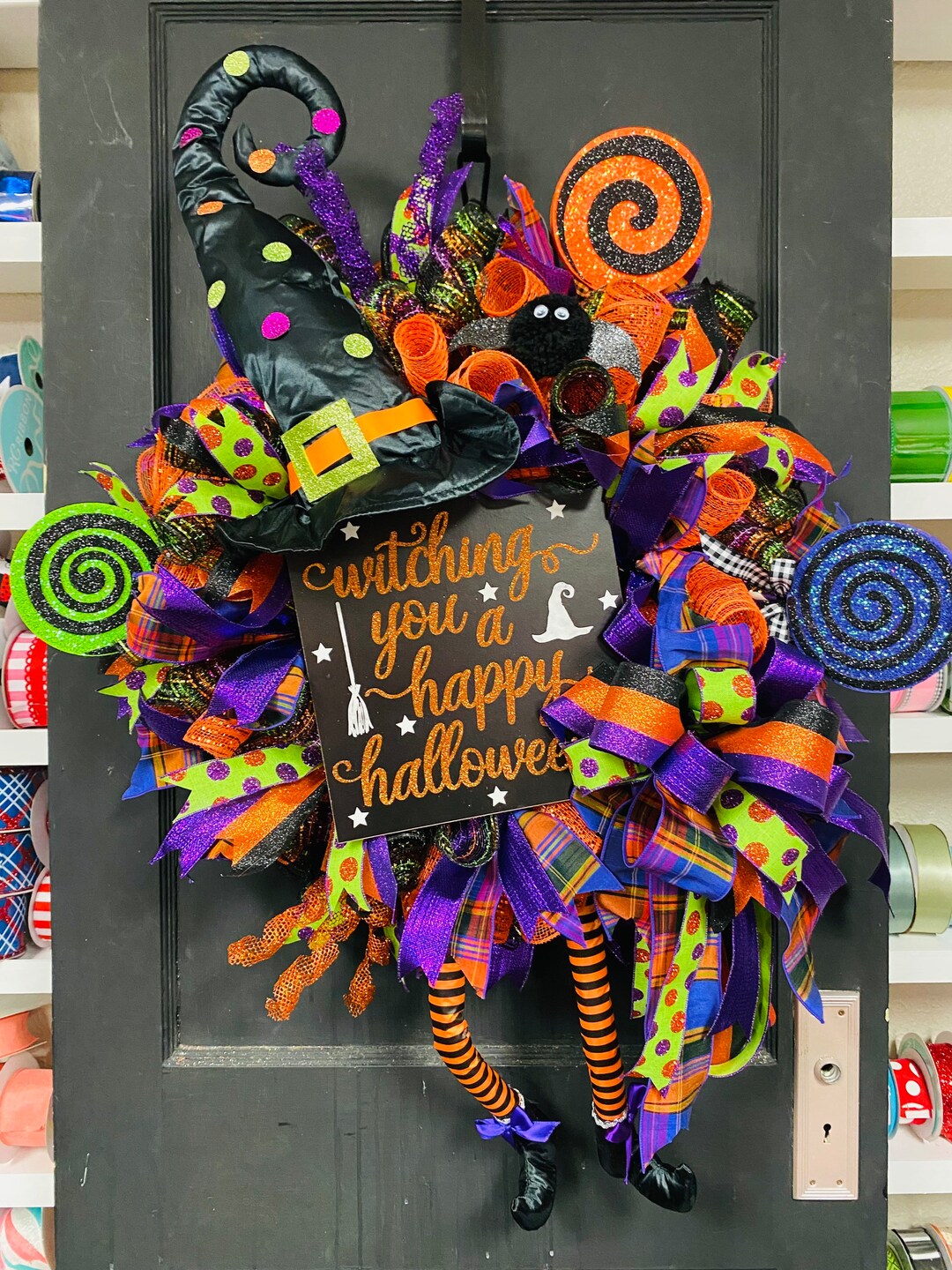 Witching You a Happy Halloween Witch Hat & Legs Wreath - Etsy