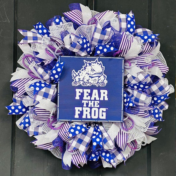 TCU Wreath, Texas  Christian University, College Football Wreath, Purple and White, Horned  Frogs