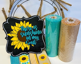 Es gibt Sonnenschein in meiner Seele Sonnenblumenkranz Kit, Willkommenskranz, Alltagskranz, DIY Kranz Kit, Südländisches Dekor, Sonnenblumendekoration