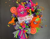 Furry Monsters Trick or Treat Halloween Candy Wreath