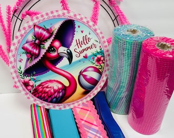Hello Summer Flamingo DIY Wreath Kit,  Flamingo Decoration, Everyday Welcome DIY Wreath Kit