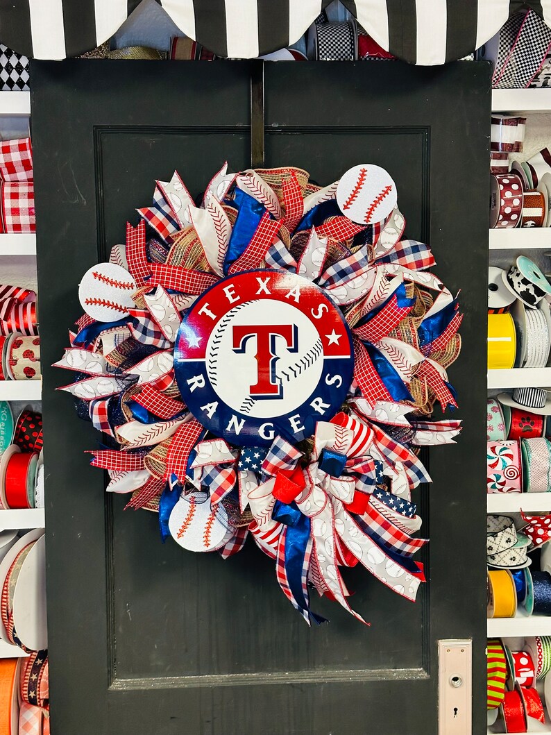 Texas Rangers Ribbon Texas Baseball Wreath, Rangers Baseball - Etsy