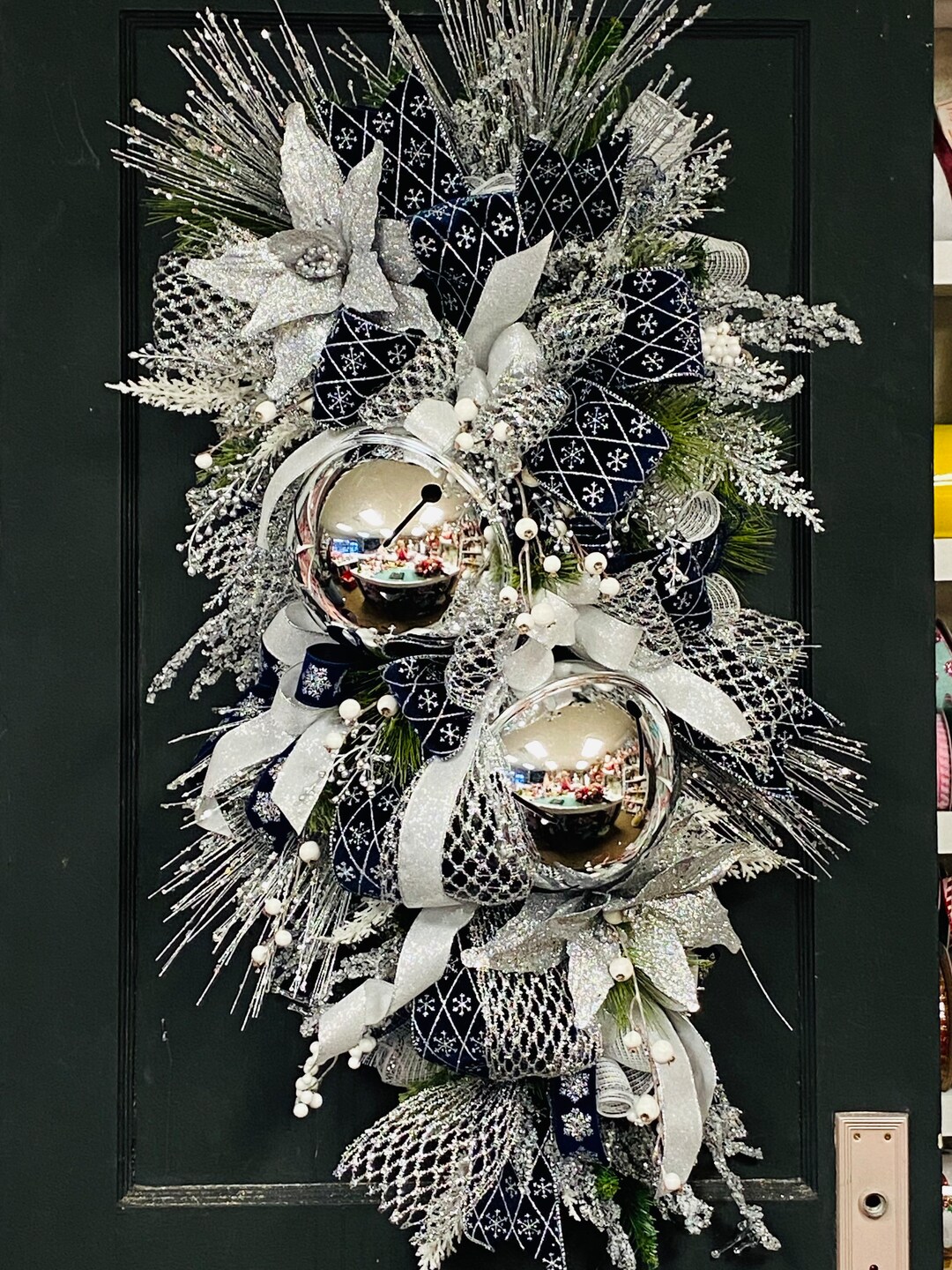 Silver Bells Winter Christmas Evergreen Swag Wreath Etsy