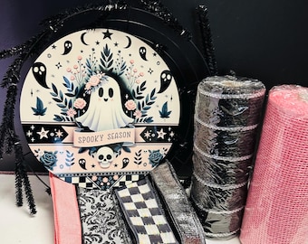 Spooky Season Ghost Wreath Kit, Halloween Wreath Kit, DIY Wreath Kit, Wreath Kit