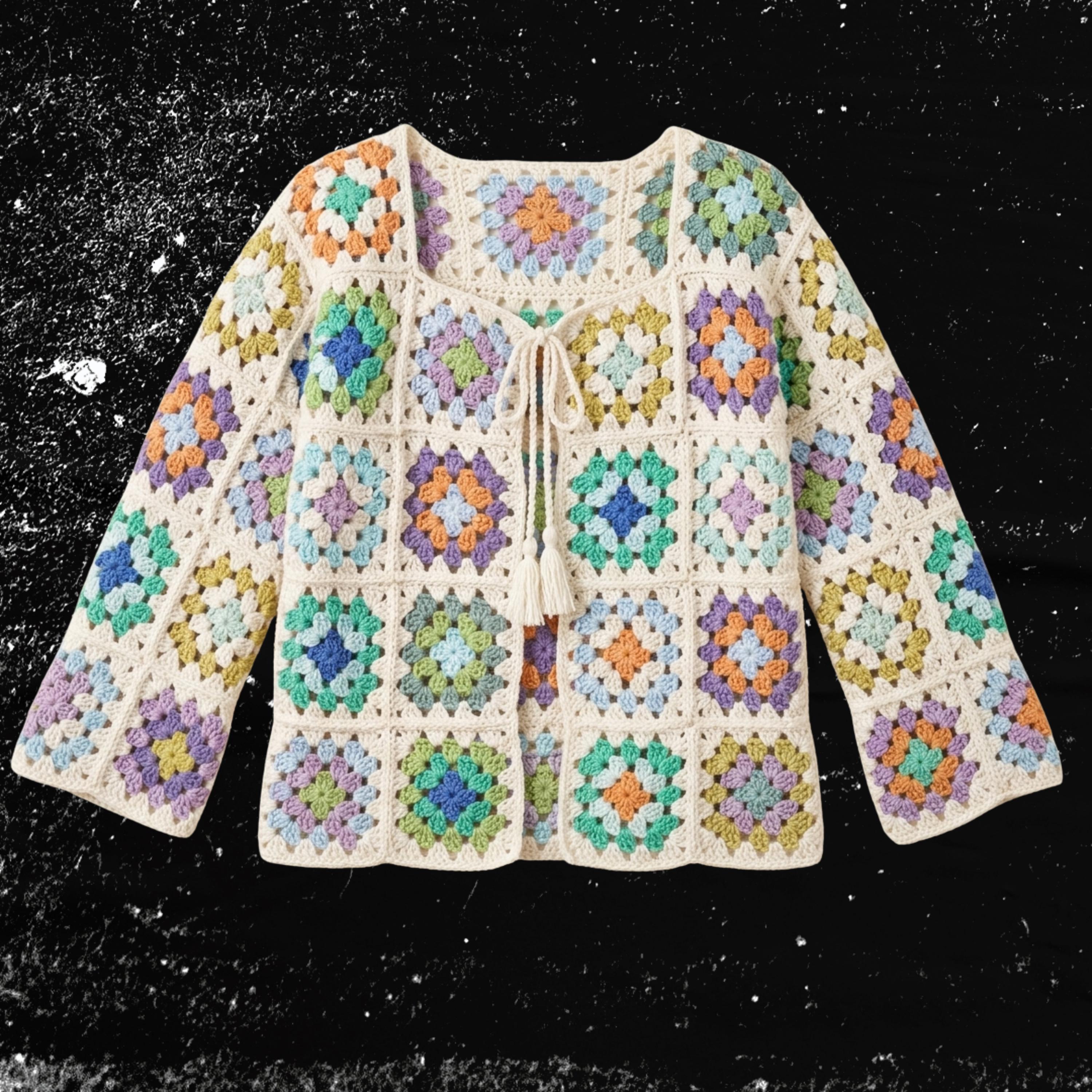 Crochet Granny Square Jacket Pattern | Colorful Patchwork Cardigan (PDF ...