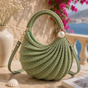 Wave Pattern Crochet Handbag Pattern PDF, Crochet Purse Tutorial, DIY Shoulder Bag, Step-by-Step Photo Guide,Available in German and English