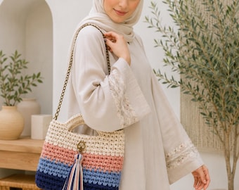Colorful Crochet Tote Bag Pattern PDF – T-Shirt Yarn Handbag Tutorial – Modern Handmade Shopper Bag
