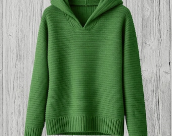 Chunky Cotton Crochet Hoodie Pattern – Ribbed V-Neck Sweater (PDF Download)