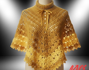 Red Ombré Crochet Poncho Pattern | Triangle Shawl PDF Tutorial | Intermediate Lace Edge, Sizes SM-XXL