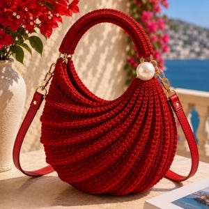 Wave Pattern Crochet Handbag Pattern PDF, Crochet Purse Tutorial, DIY Shoulder Bag, Step-by-Step Photo Guide, Instant Download