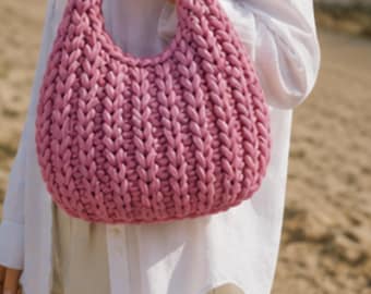 Chunky Crochet Handbag Pattern, Modern Tote Bag Tutorial, Textured Purse DIY (PDF Download)