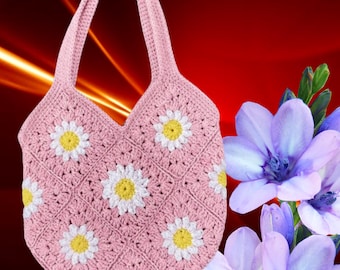 Crochet Daisy Granny Square Tote Bag Pattern (PDF) Beginner Boho Market Bag Tutorial