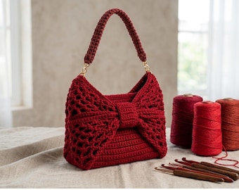Crochet Ribbon Bow Bag Pattern – Textured Tote Tutorial (PDF)