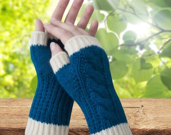 Fingerless Mittens Knitting Pattern | Two-Tone Thumb Gusset Mitts (PDF Pattern)