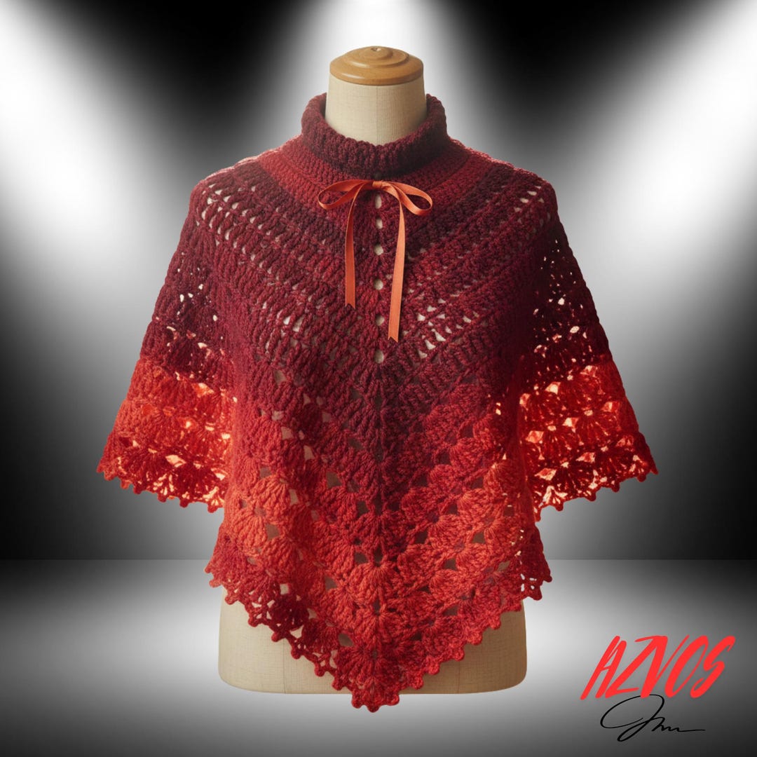 Triangular Poncho Sewing Pattern Red Ombré Crochet Poncho Pattern | Triangle Shawl PDF Tutorial ...
