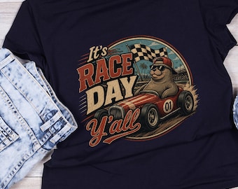 Retro Racing Sea Lion PNG SVG | Vintage Race Car T-Shirt Design (Digital Download)