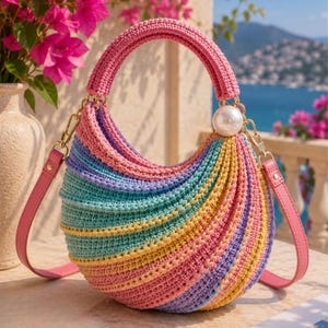 Wave Pattern Crochet Handbag Pattern PDF, Crochet Purse Tutorial, DIY Shoulder Bag, Step-by-Step Photo Guide, Instant Download