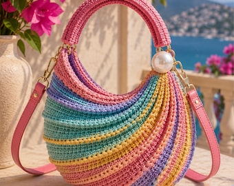 Wave Pattern Crochet Handbag Pattern PDF, Crochet Purse Tutorial, DIY Shoulder Bag, Step-by-Step Photo Guide,Available in German and English