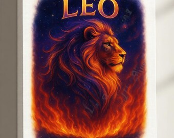 Arte del león del zodiaco Leo: Astrología del signo de fuego imprimible (descarga digital)