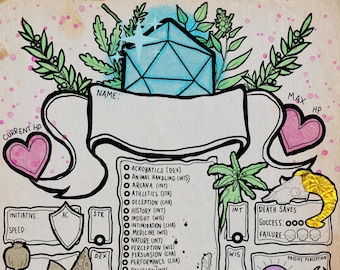 Dnd Illustrated Character Sheet 5e Etsy